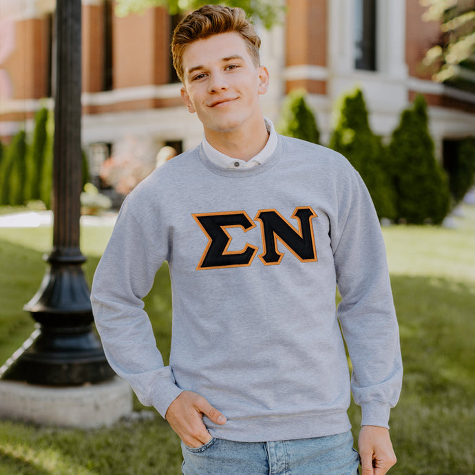 Sigma Nu Heather Grey Crewneck With Sewn On Letters