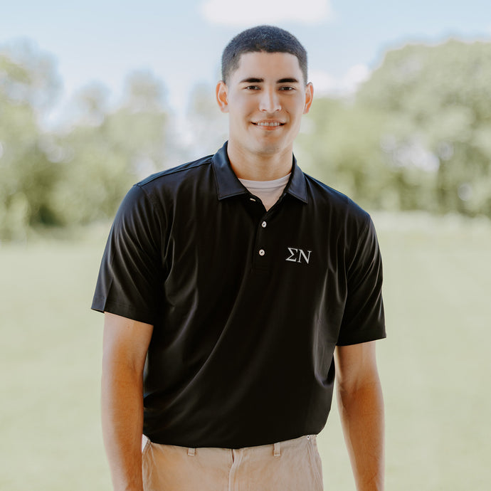 Sigma Nu Peter Millar Black Polo With Greek Letters