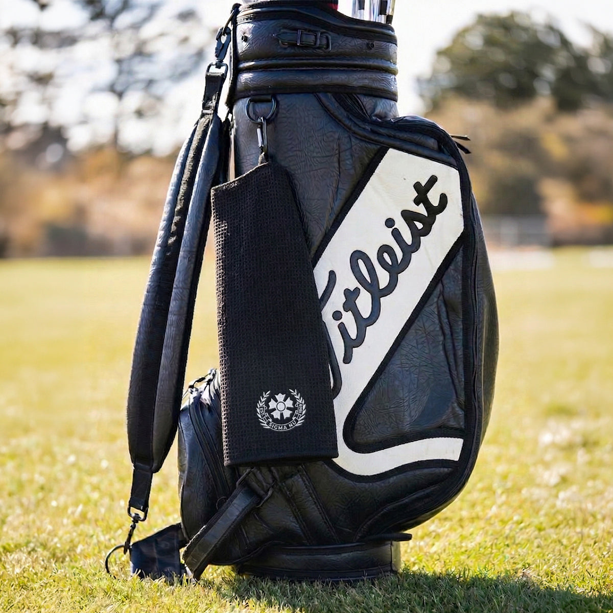 Sigma Nu Embroidered Black Golf Towel