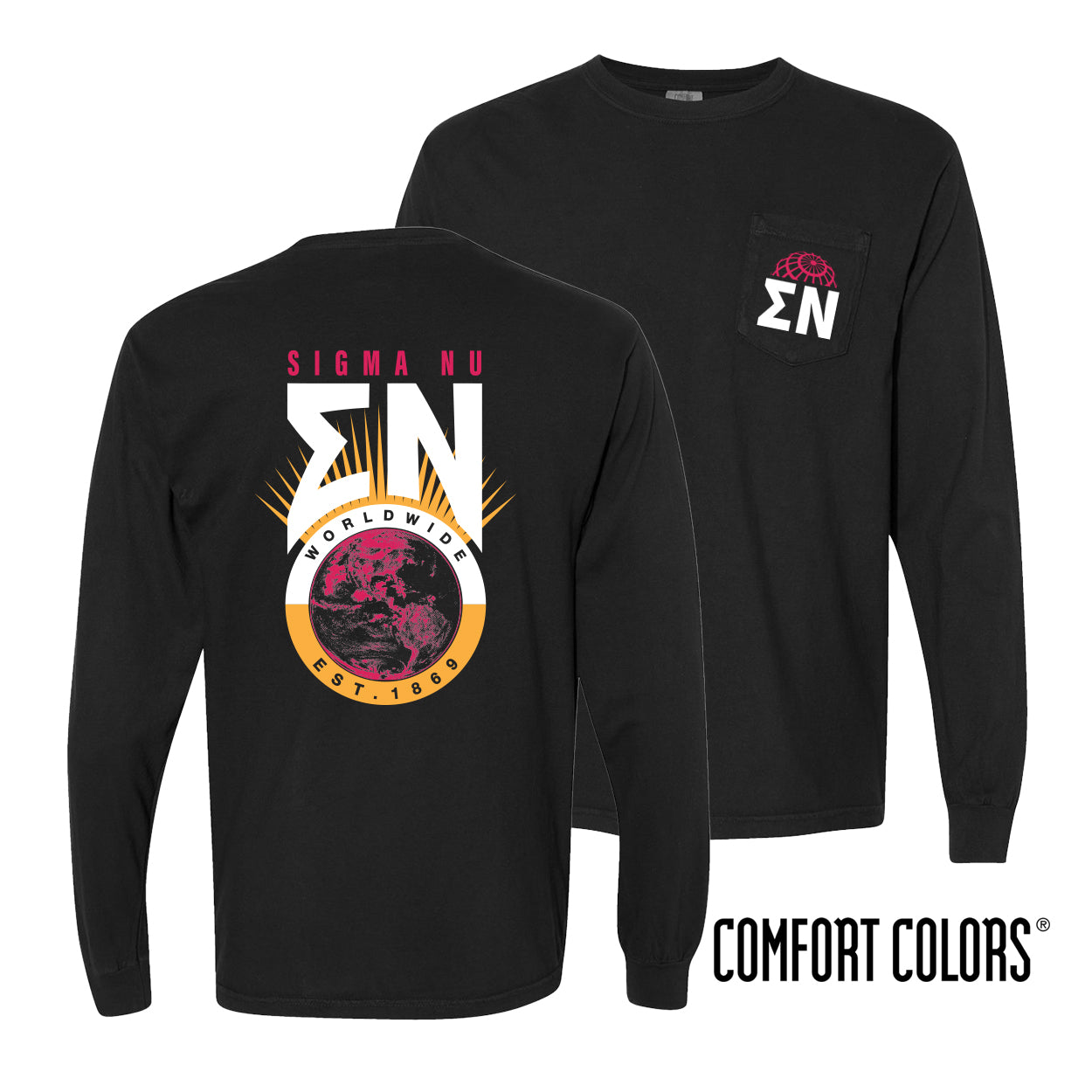 New! Sigma Nu Retro Worldwide Long Sleeve Tee