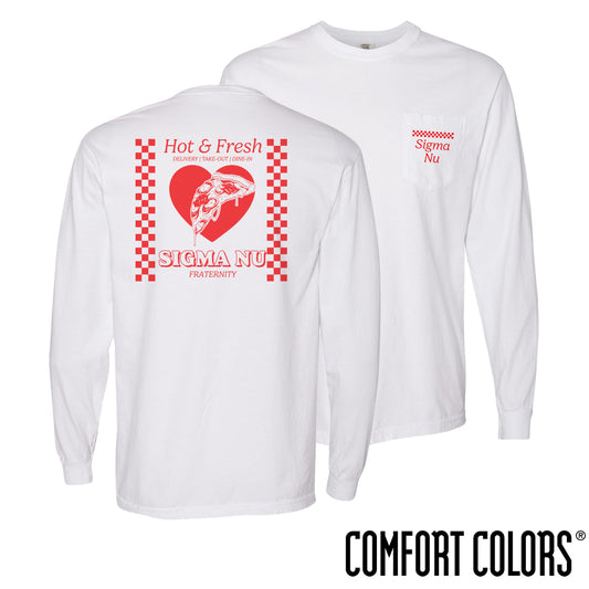 New! Sigma Nu Hot and Fresh Pizza Long Sleeve Tee