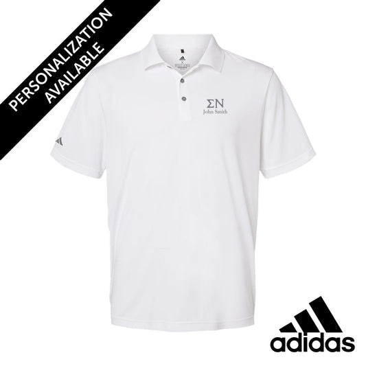 New! Sigma Nu White Adidas Golf Polo With Greek Letters