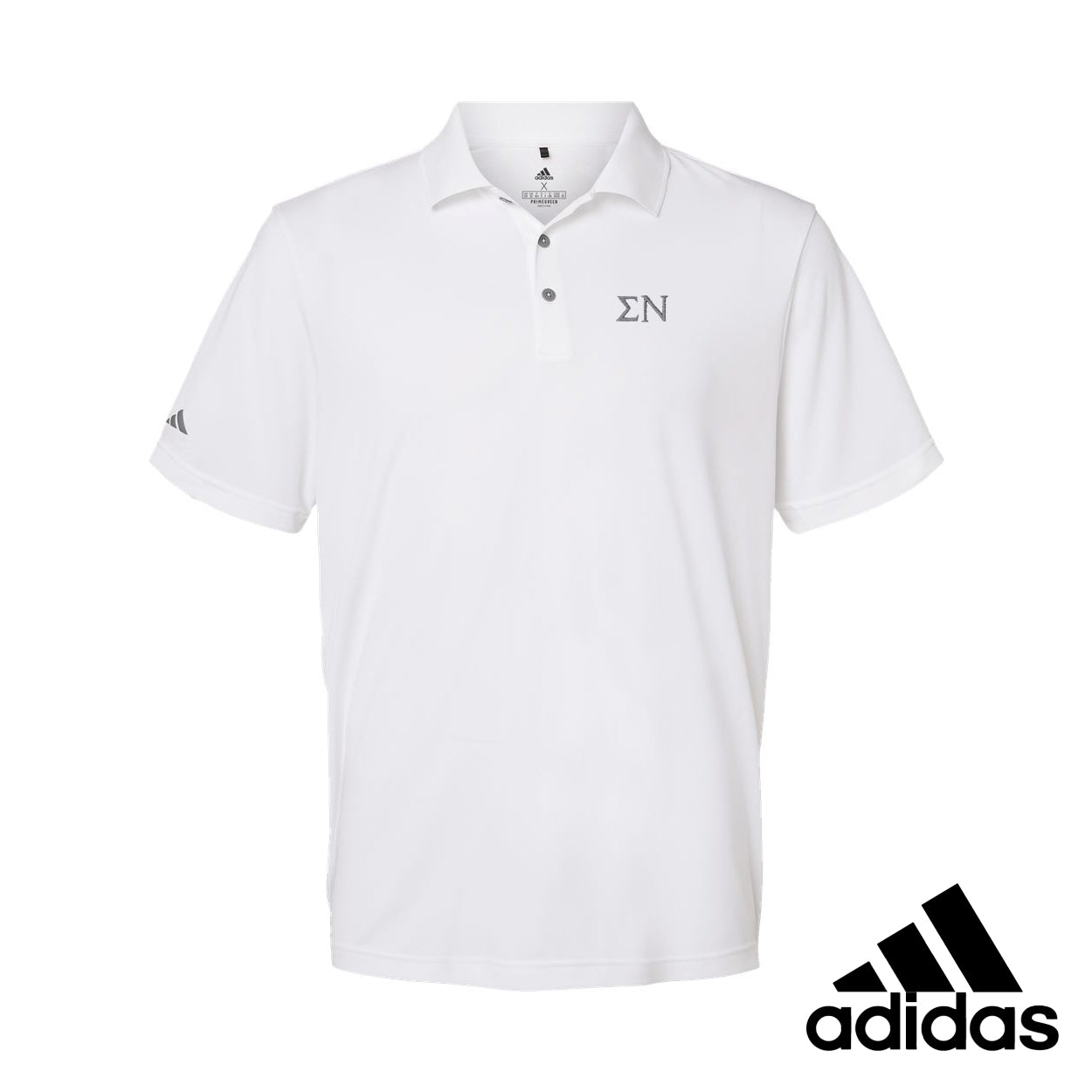 New! Sigma Nu White Adidas Golf Polo With Greek Letters