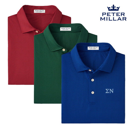 Sigma Nu Peter Millar Tesseract Patterned Polo With Greek Letters
