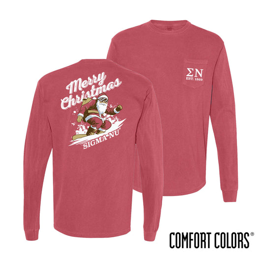New! Sigma Nu Holiday Shredding Santa Long Sleeve Tee
