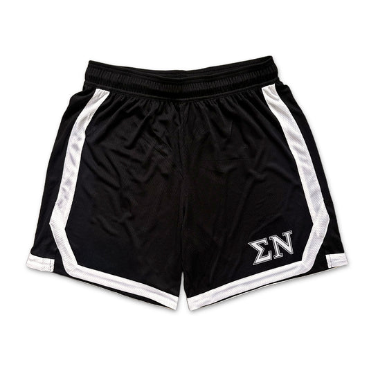 Sigma Nu Frat Black 7" Mesh Shorts.