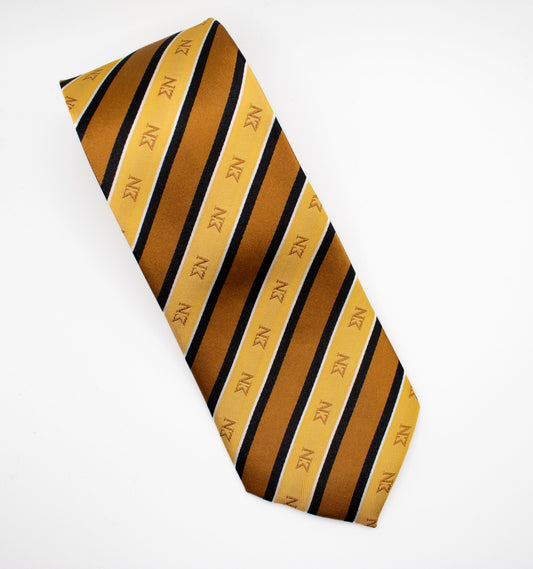 Sigma Nu Gold and Black Striped Silk Tie