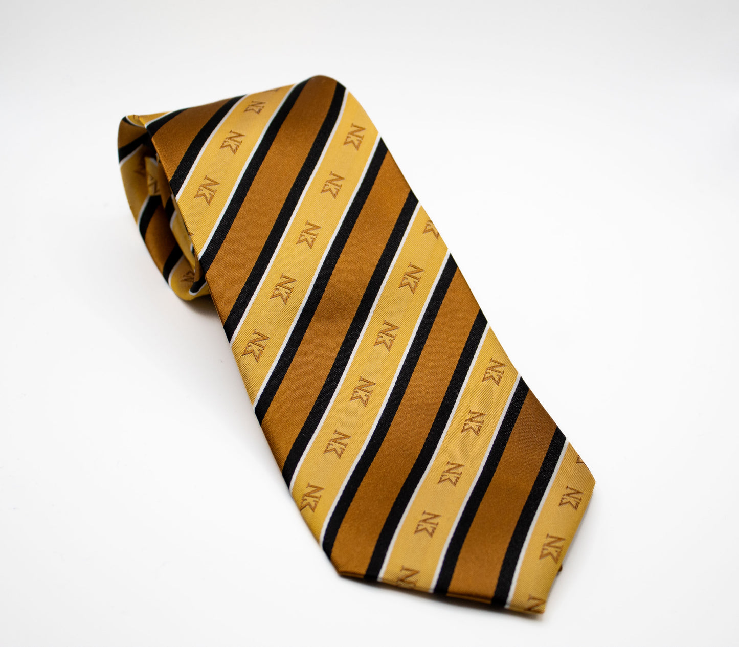 Sigma Nu Gold and Black Striped Silk Tie