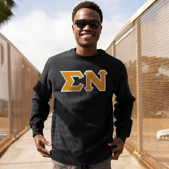 Sigma Nu Black Crew Neck Sweatshirt with Sewn On Letters