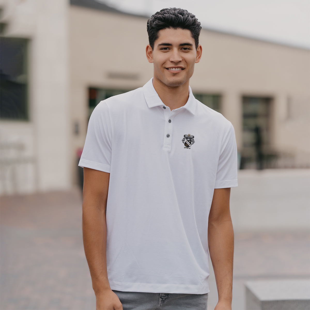 New!  Sigma Nu White Crest Polo