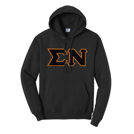 Sigma Nu Black Hoodie with Sewn On Black Letters