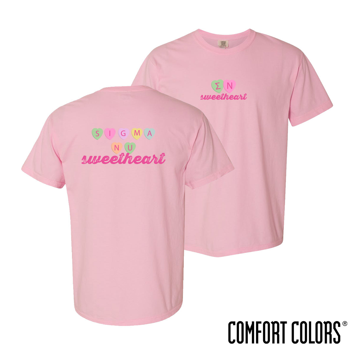 New! Sigma Nu Comfort Colors Candy Hearts Short Sleeve Tee
