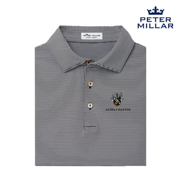 Sigma Nu Personalized Peter Millar Jubilee Stripe Stretch Polo with Crest
