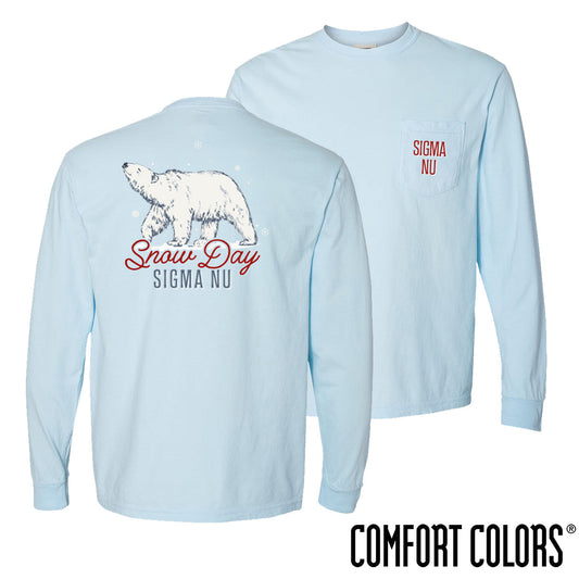 New! Sigma Nu Comfort Colors Snow Day Long Sleeve Pocket Tee