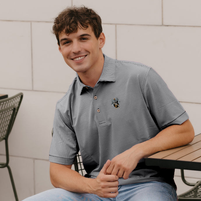 Sigma Nu Peter Millar Jubilee Stripe Stretch Polo with Crest