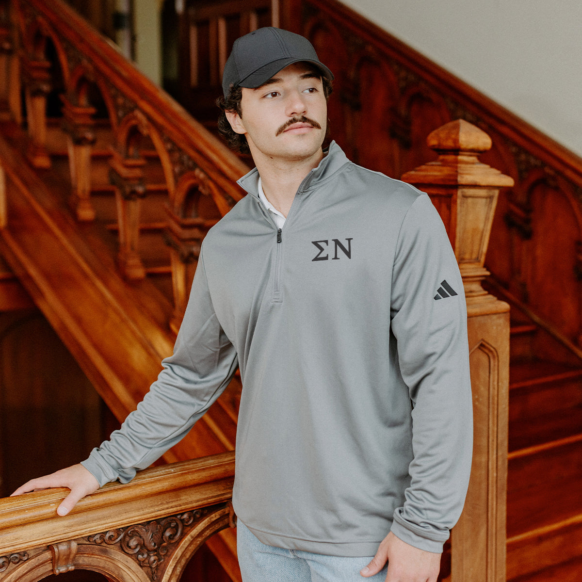 Sigma NuFraternity Grey Adidas Lightweight Performance 1/4 Zip with Greek letters.