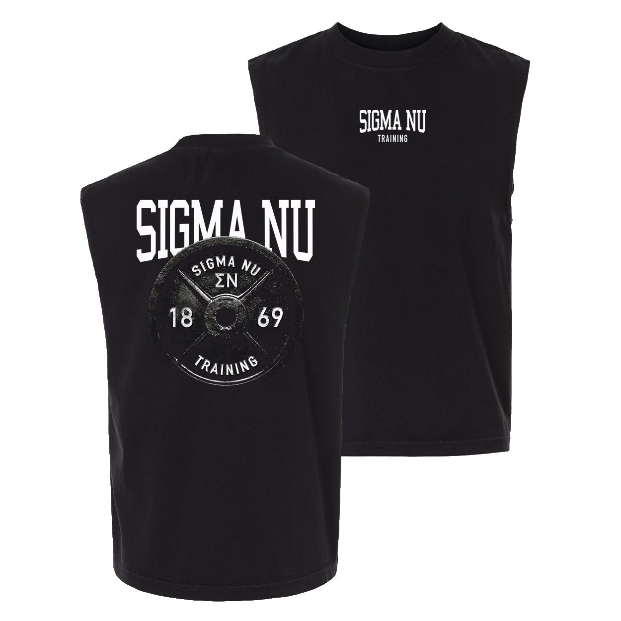 Black cut off tank top with fraternity design