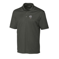 Fraternity polo with coat of arms embroidered on left chest.