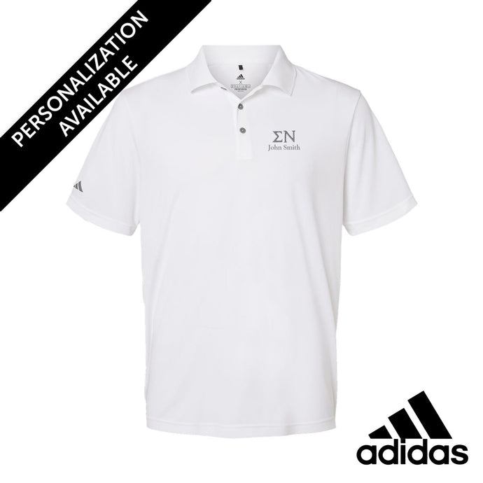 Sigma Nu White Adidas Golf Polo With Greek Letters
