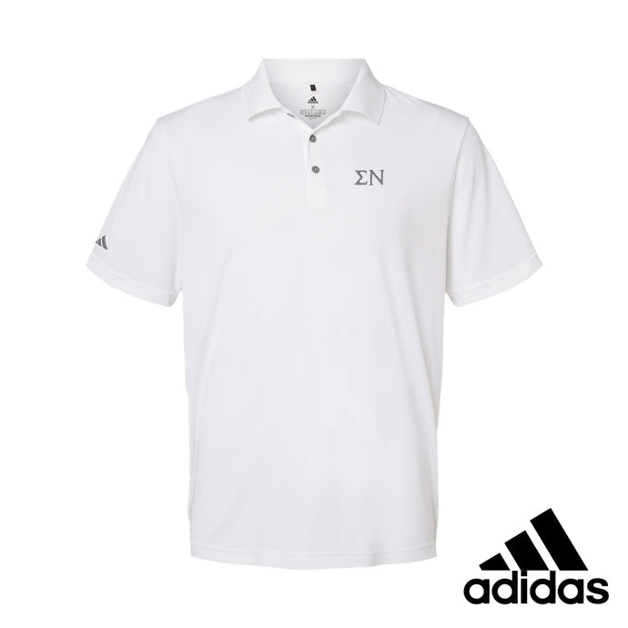 Sigma Nu White Adidas Golf Polo With Greek Letters