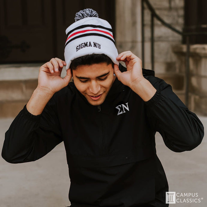 Sigma Nu White Hockey Knit Beanie | Sigma Nu | Headwear > Beanies