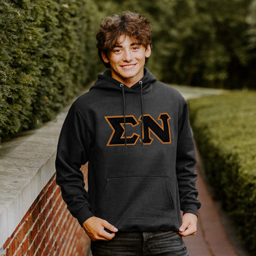 Sigma Nu Black Hoodie with Sewn On Black Letters