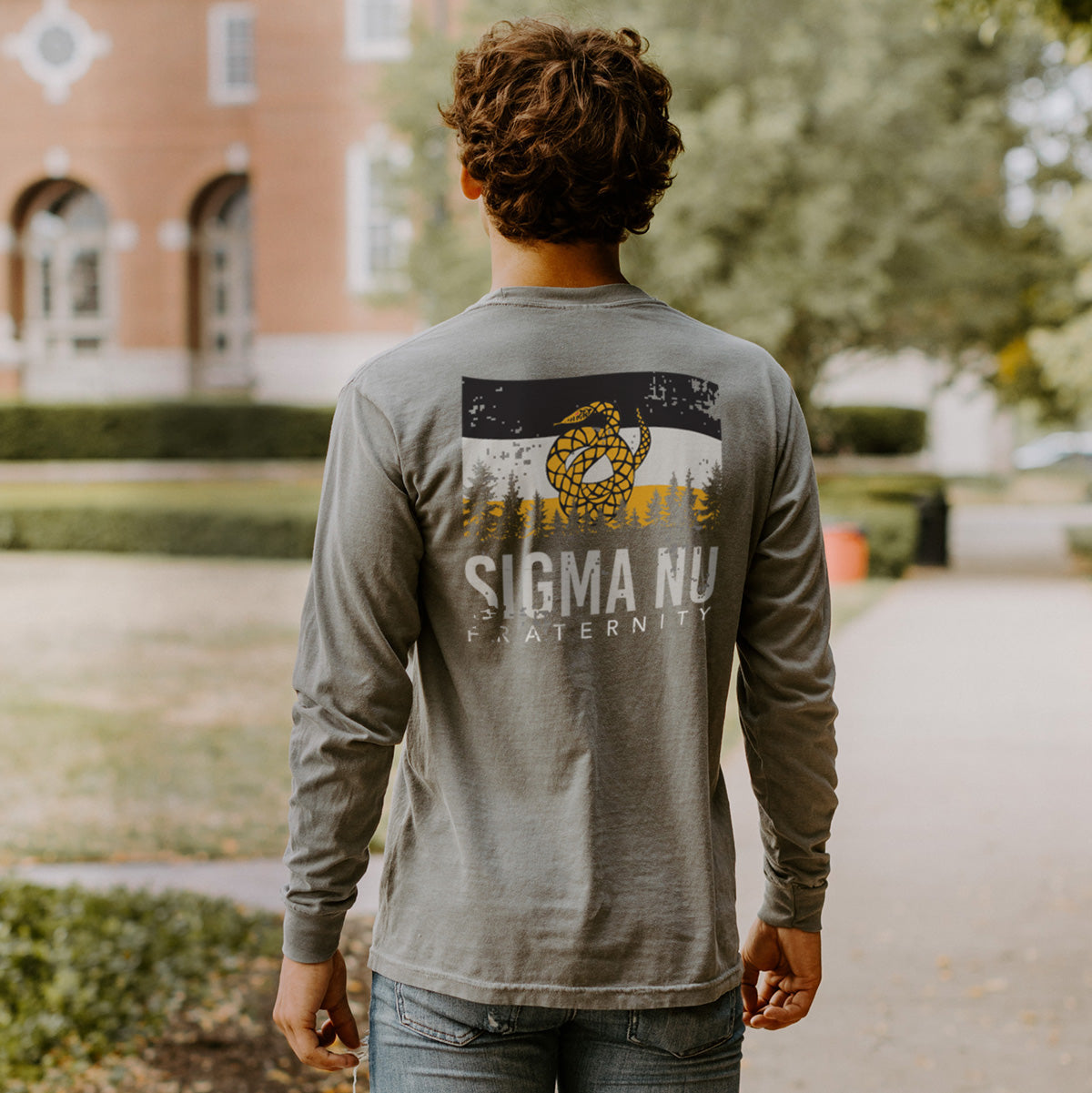 Sigma Nu Gray Comfort Colors Flag Long Sleeve Pocket Tee