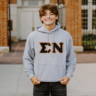Sigma Nu Heather Gray Hoodie With Sewn On Letters