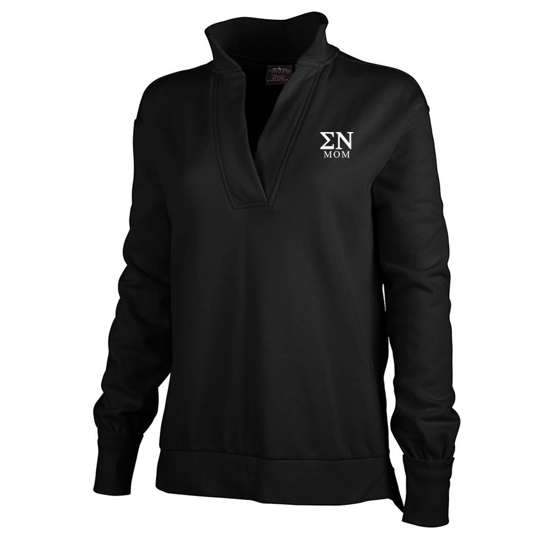 Sigma Nu Black Embroidered Mom Sweatshirt