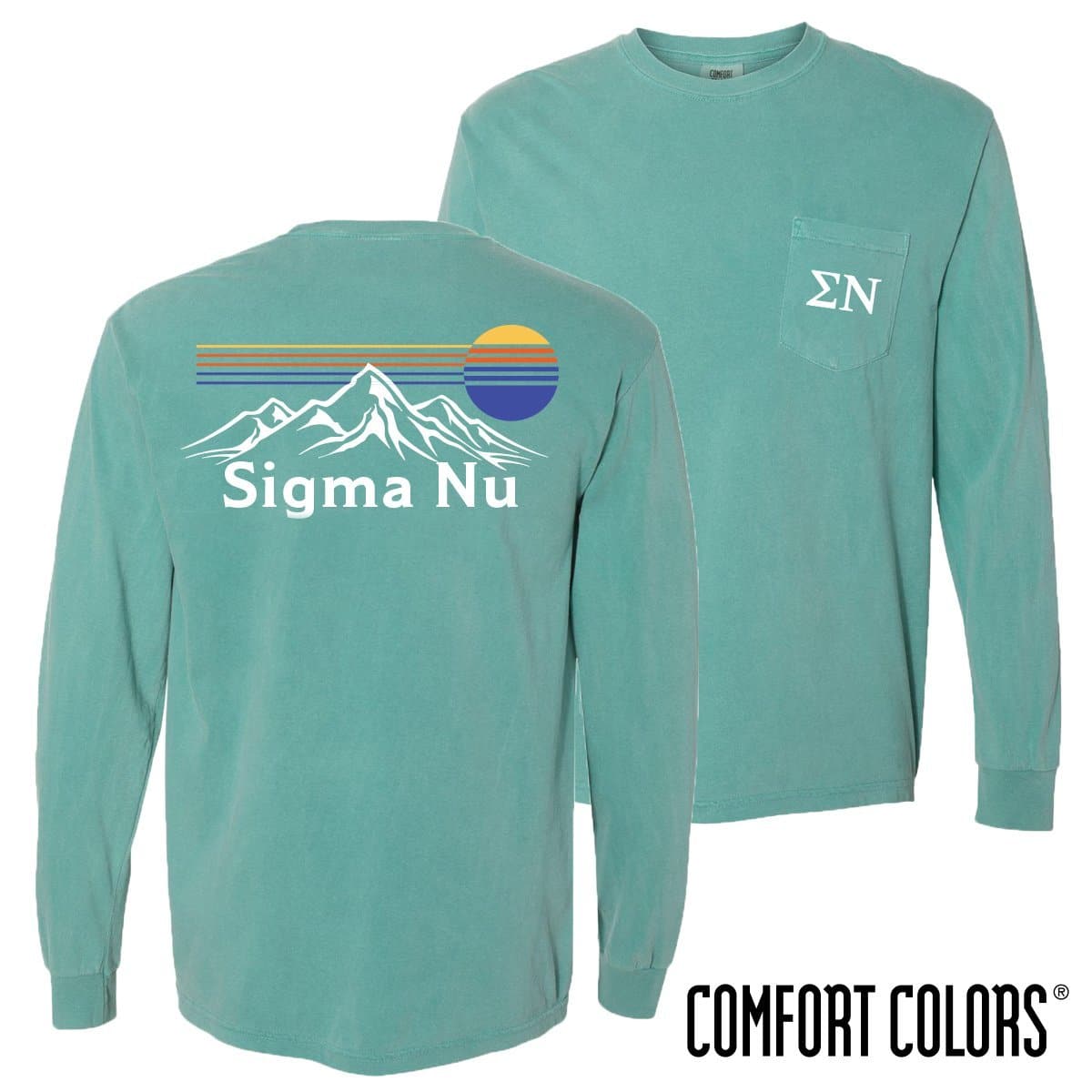 Sigma Nu Retro Mountain Comfort Colors Tee | Sigma Nu | Shirts > Long sleeve t-shirts