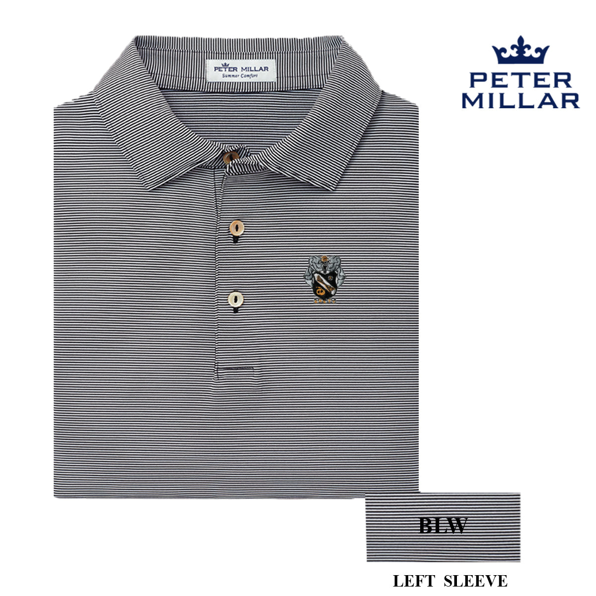 Sigma Nu Personalized Peter Millar Jubilee Stripe Stretch Jersey Polo with Crest