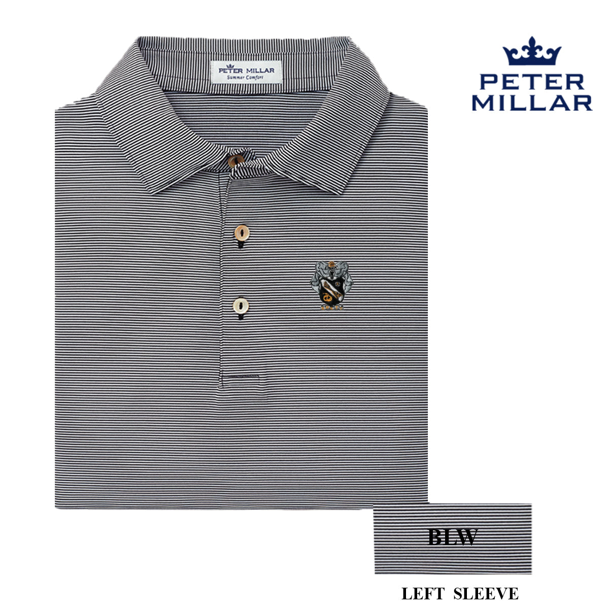 Sigma Nu Personalized Peter Millar Jubilee Stripe Stretch Polo with Crest