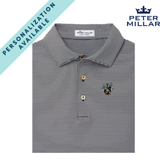 Sigma Nu Personalized Peter Millar Jubilee Stripe Stretch Polo with Crest