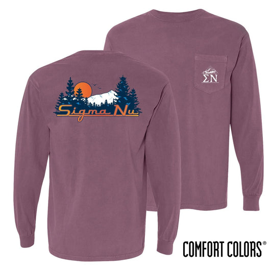 Sigma Nu Comfort Colors Berry Retro Wilderness Long Sleeve Pocket Tee | Sigma Nu | Shirts > Long sleeve t-shirts
