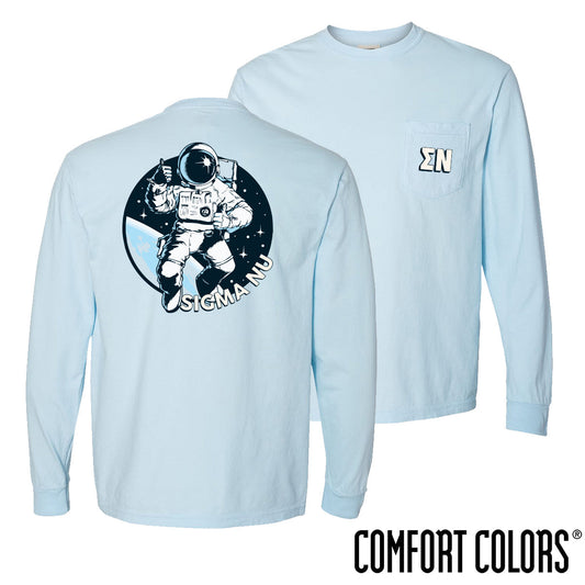 New! Sigma Nu Comfort Colors Space Age Long Sleeve Pocket Tee