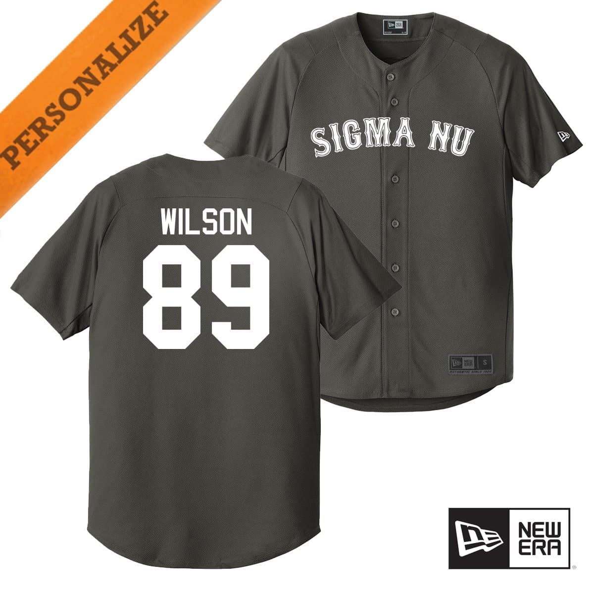 Sigma Nu Personalized New Era Graphite Baseball Jersey | Sigma Nu | Shirts > Jerseys