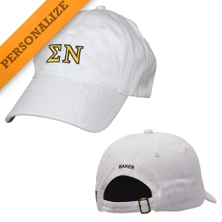 Sigma Nu Personalized White Hat | Sigma Nu | Headwear > Billed hats