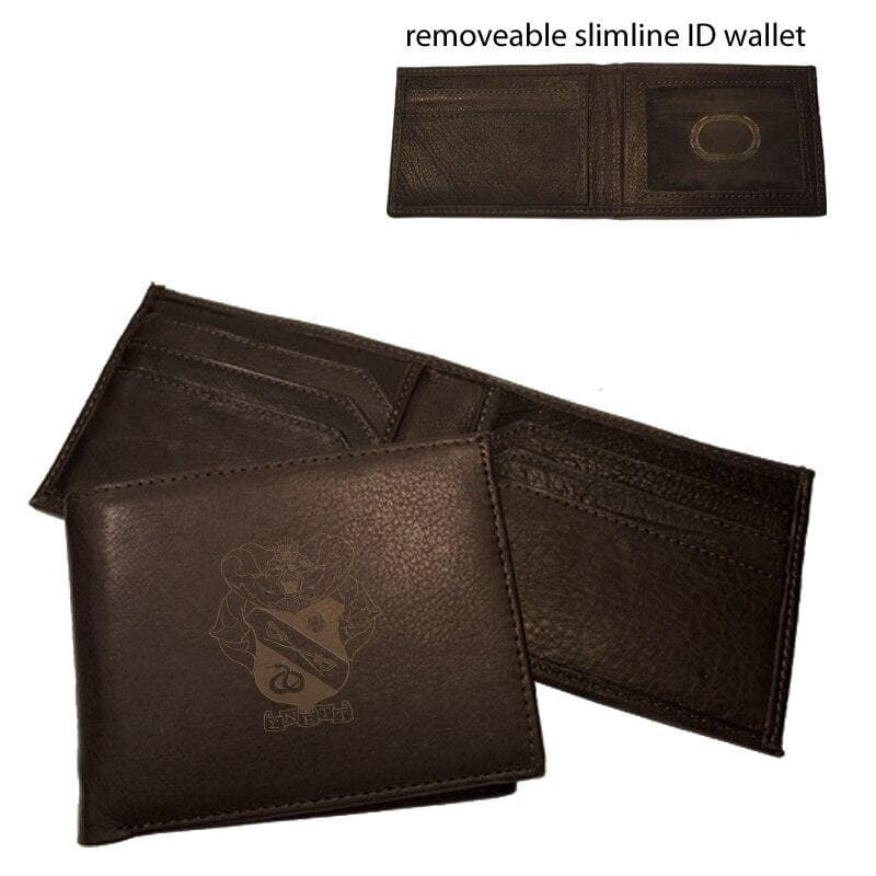 Sigma Nu Brown Leather Crest Bi-Fold Wallet | Sigma Nu | Bags > Wallets