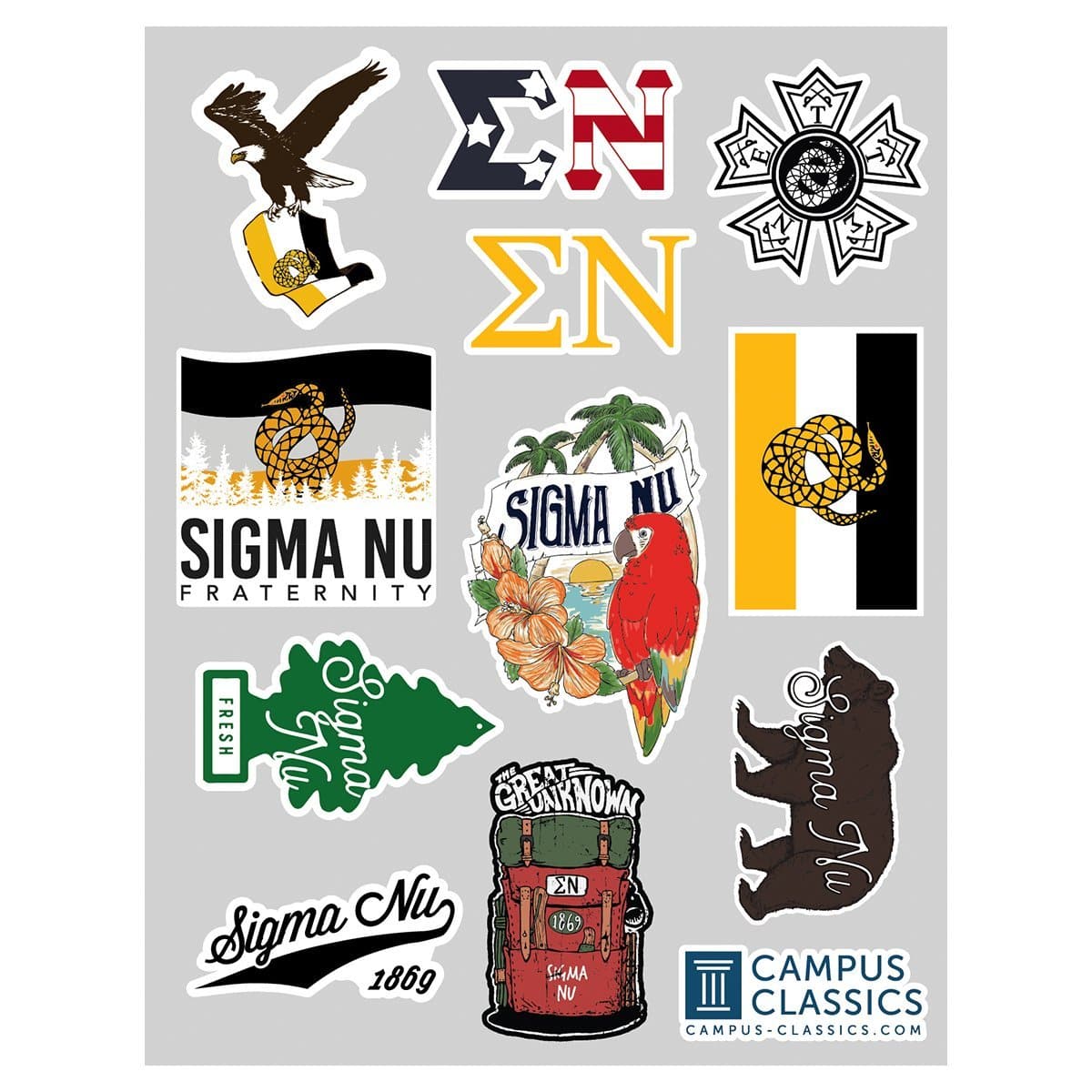Sigma Nu Sticker Sheet | Sigma Nu | Promotional > Stickers