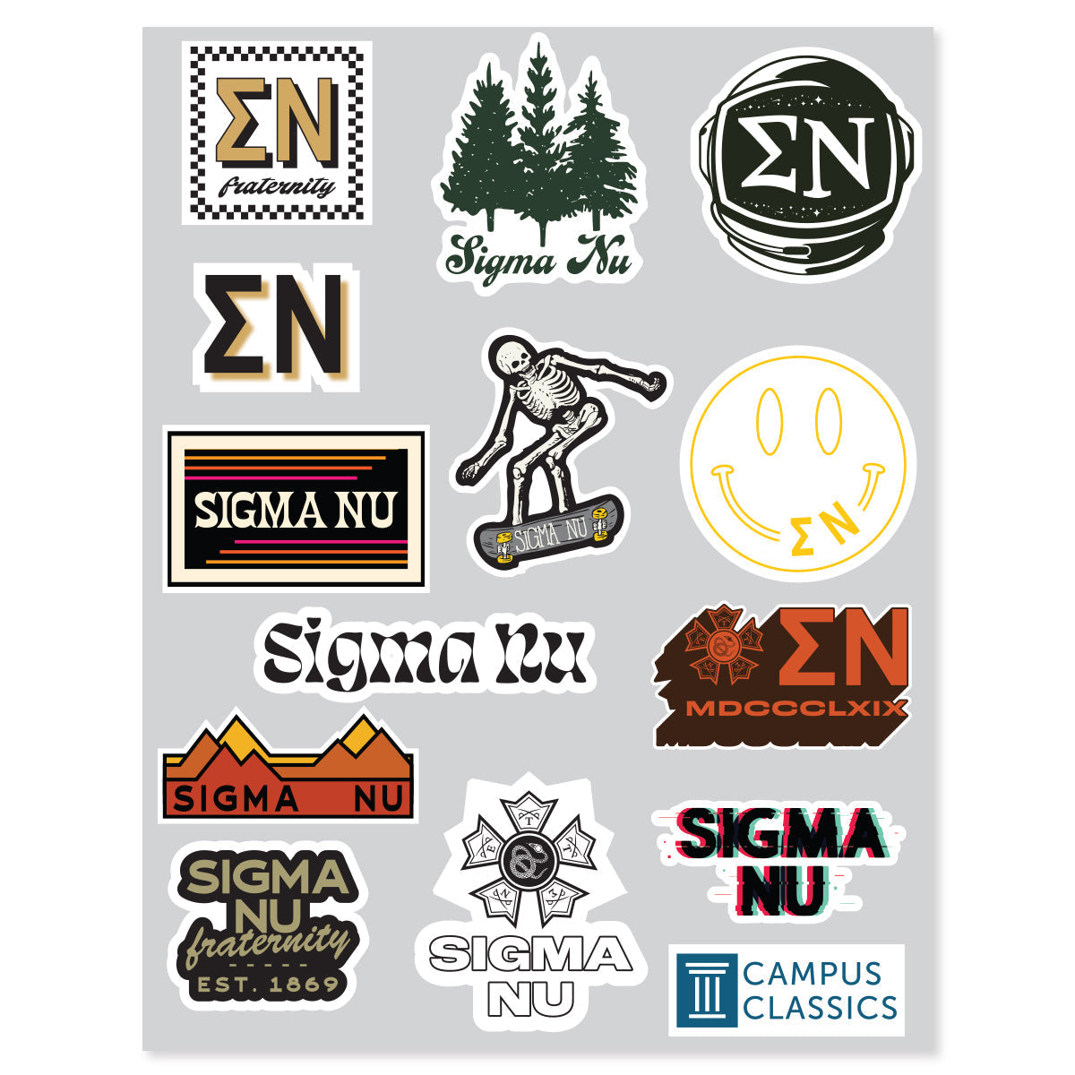 Sigma Nu Retro Sticker Sheet