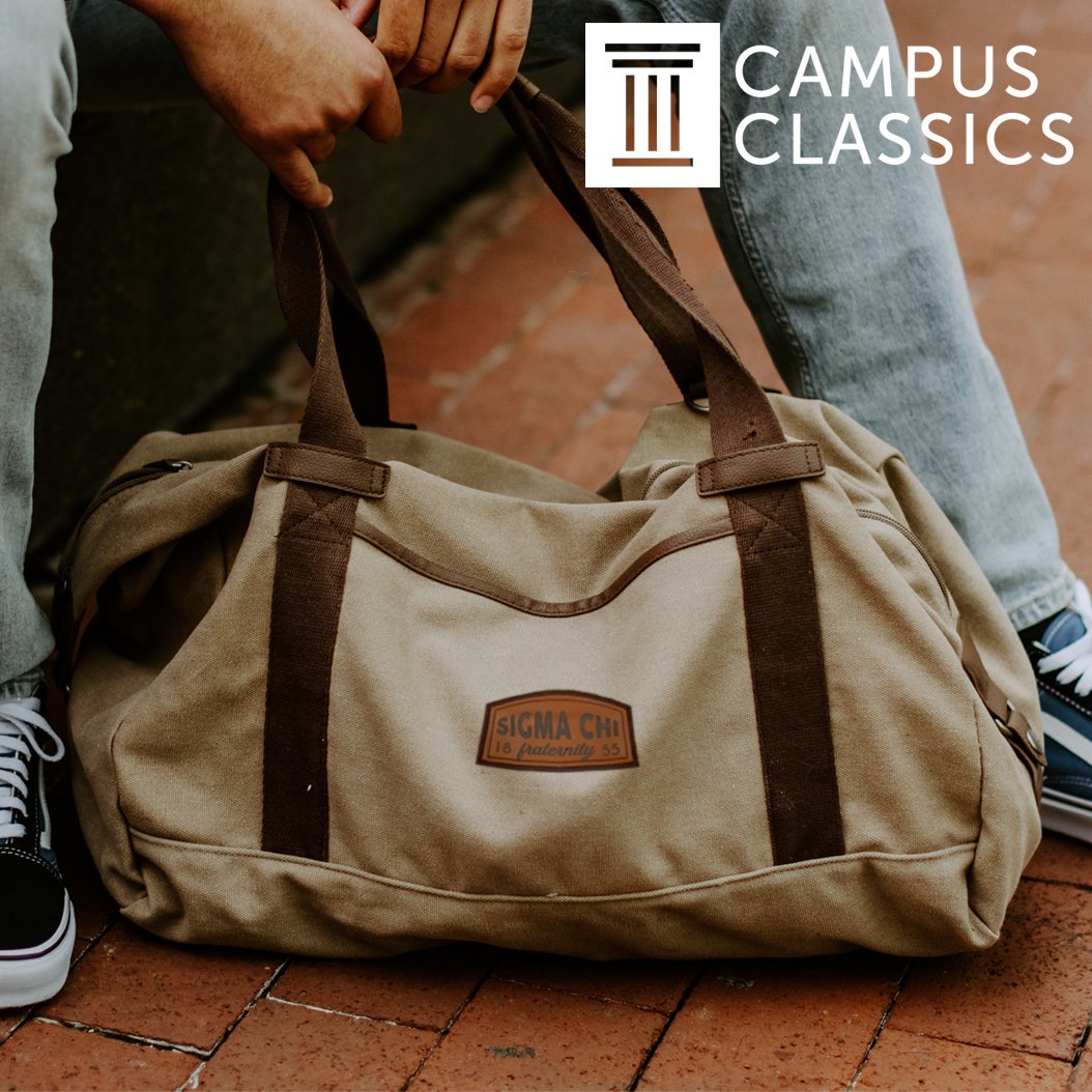 Sigma Nu Khaki Canvas Duffel With Leather Patch | Sigma Nu | Bags > Duffle bags