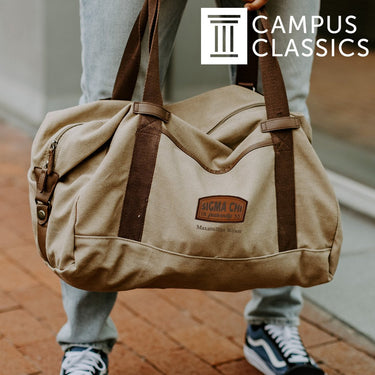 Sigma Nu Khaki Canvas Duffel With Leather Patch | Sigma Nu | Bags > Duffle bags
